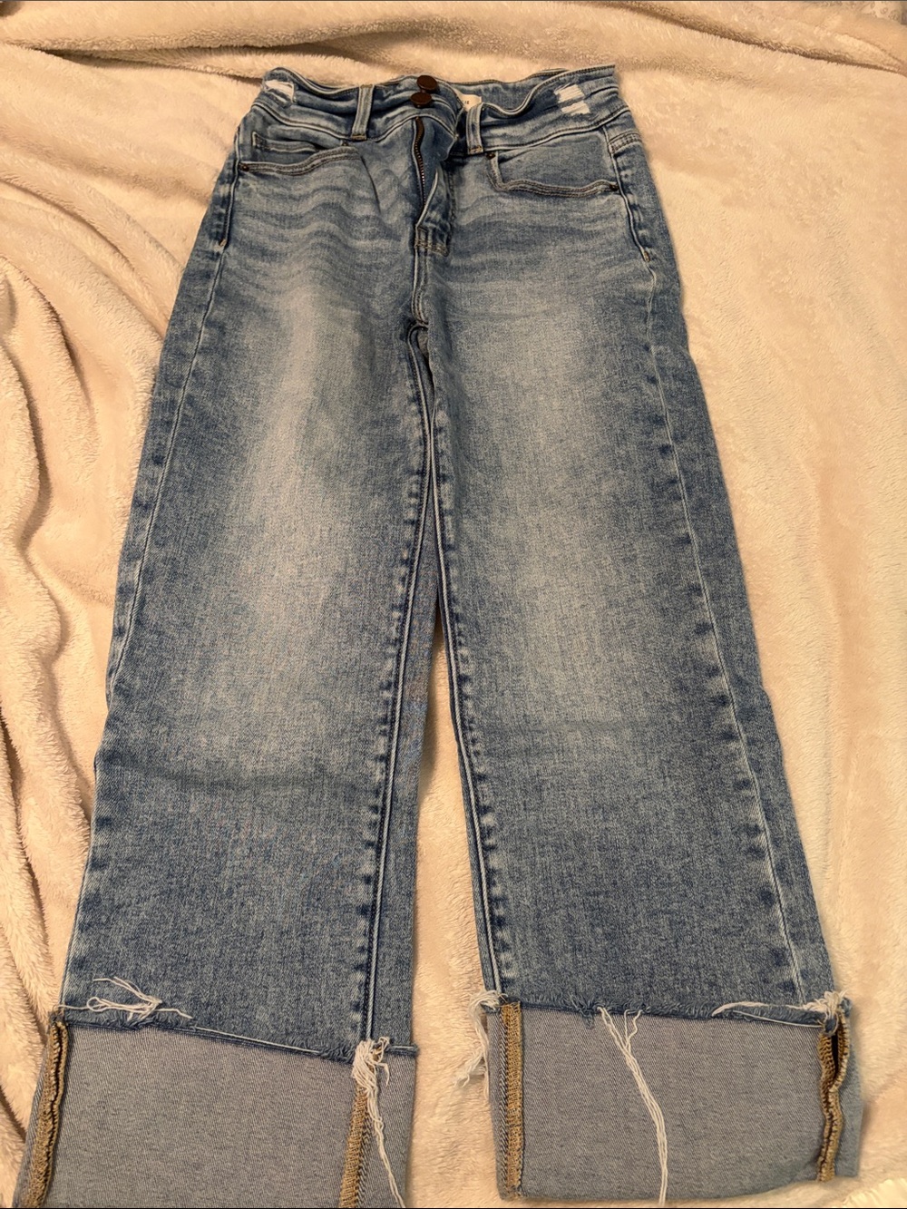BKE Light Wash High-Rise Wide Leg Jeans with Rolled Raw Cuffs